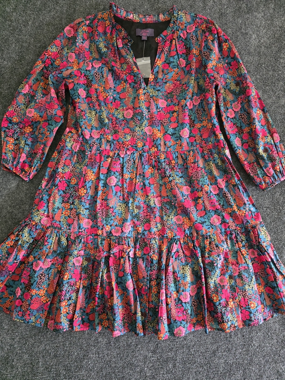 J. Crew Purple Floral Tiered Long-Sleeve Dress - Picture 3 of 5